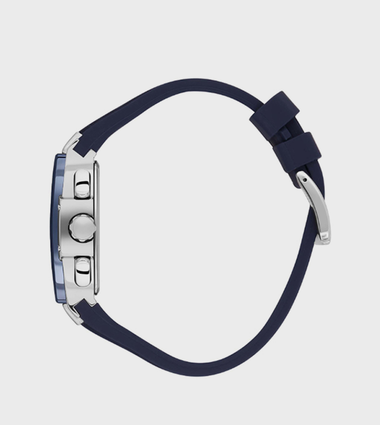 Blue Dial Multifunction Watch with Silicone Strap