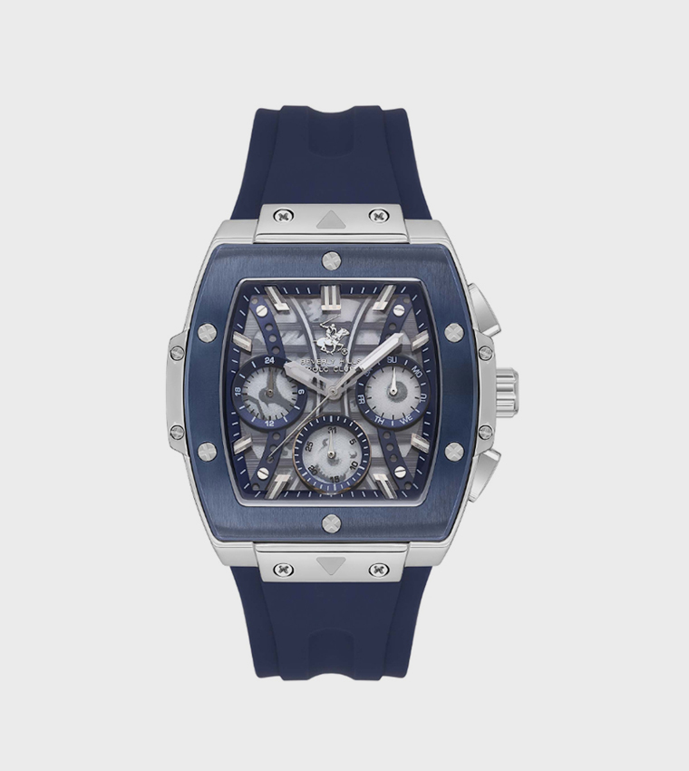 Blue Dial Multifunction Watch with Silicone Strap