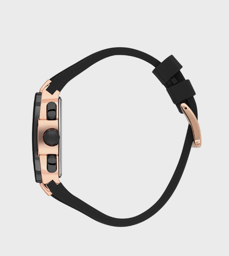 Black Dial Multifunction Watch with Silicone Strap