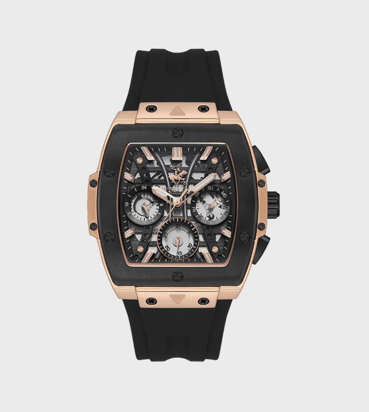 Black Dial Multifunction Watch with Silicone Strap