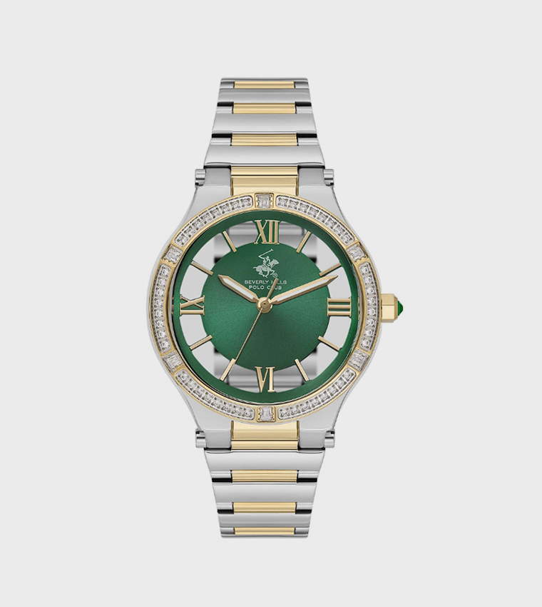 Embellished Metal Strap Analog Watch