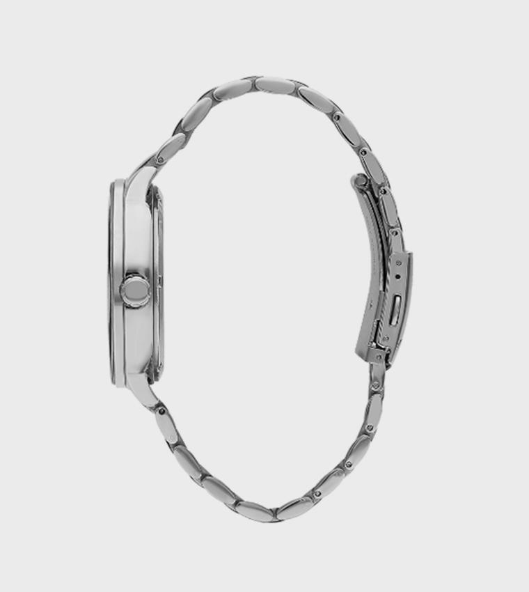 White Dial Mechanical Watch with Metal Strap