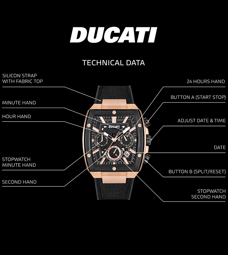 Chronograph Black Dial with Rose-Gold Accents, Leather & Silicone Strap Watch, Water Resistant Up to 50m - 40mm