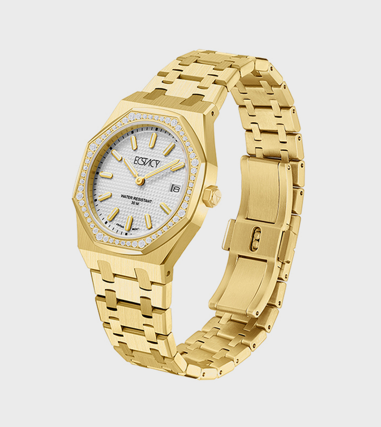 Embellished Stainless Steel Strap Analog Watch