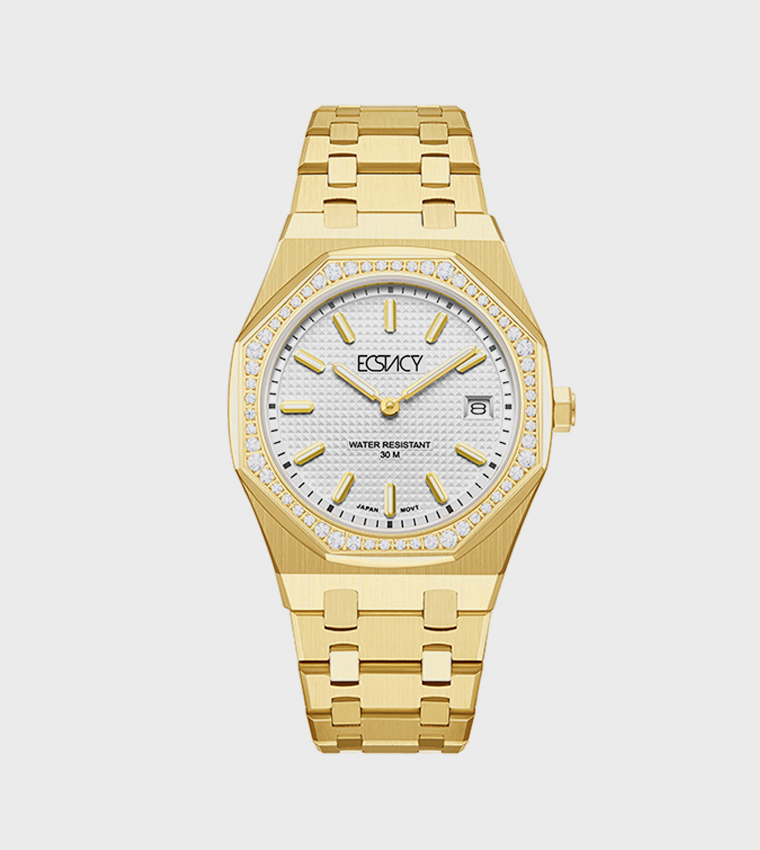Embellished Stainless Steel Strap Analog Watch