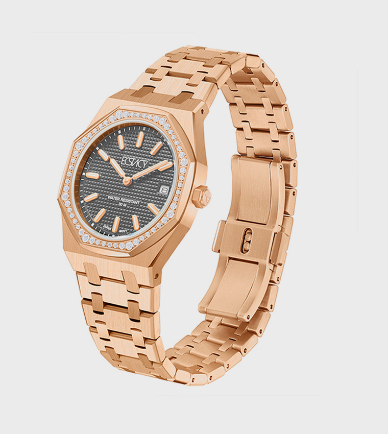 Embellished Stainless Steel Strap Analog Watch