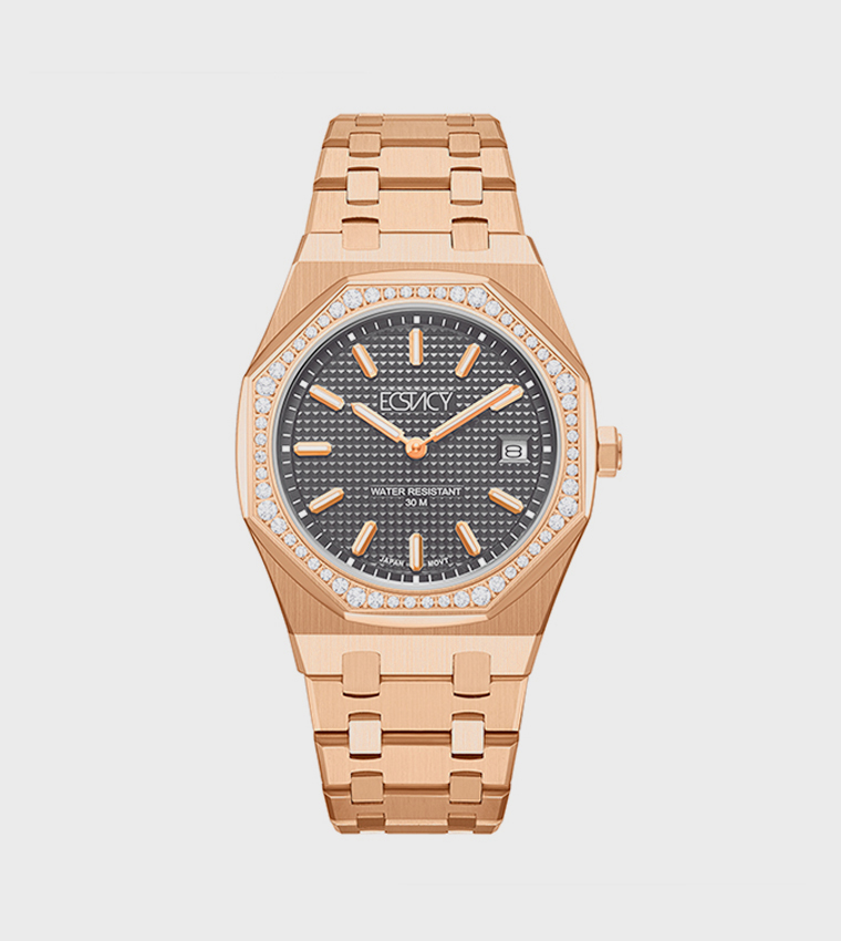 Embellished Stainless Steel Strap Analog Watch