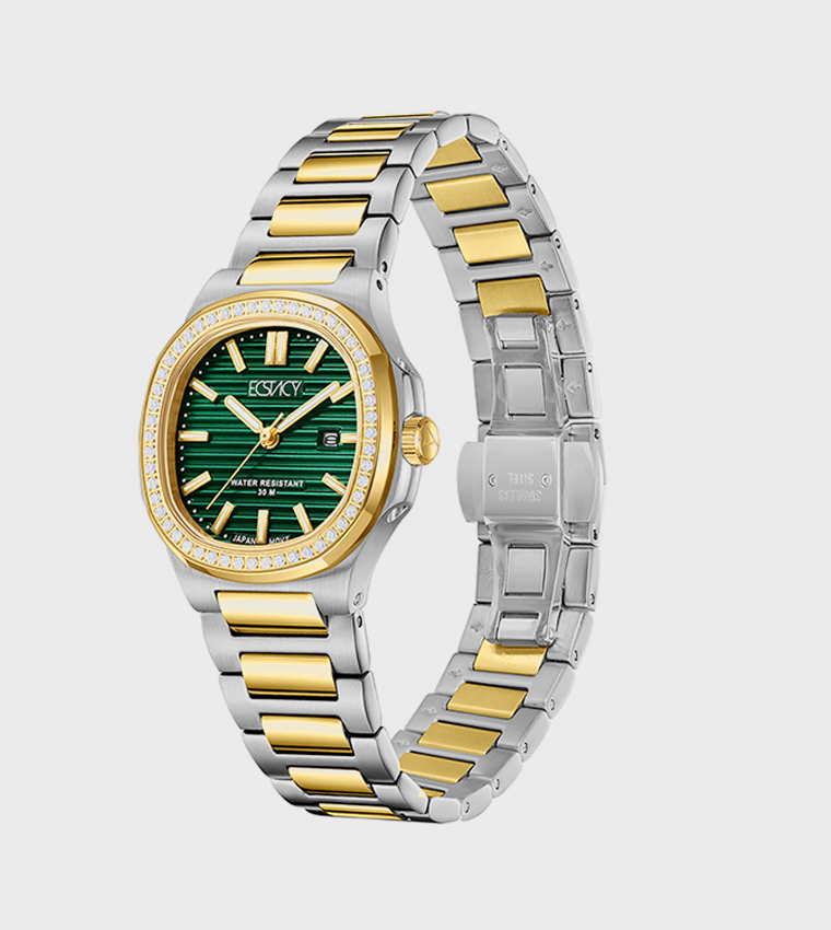 Embellished Stainless Steel Strap Analog Watch