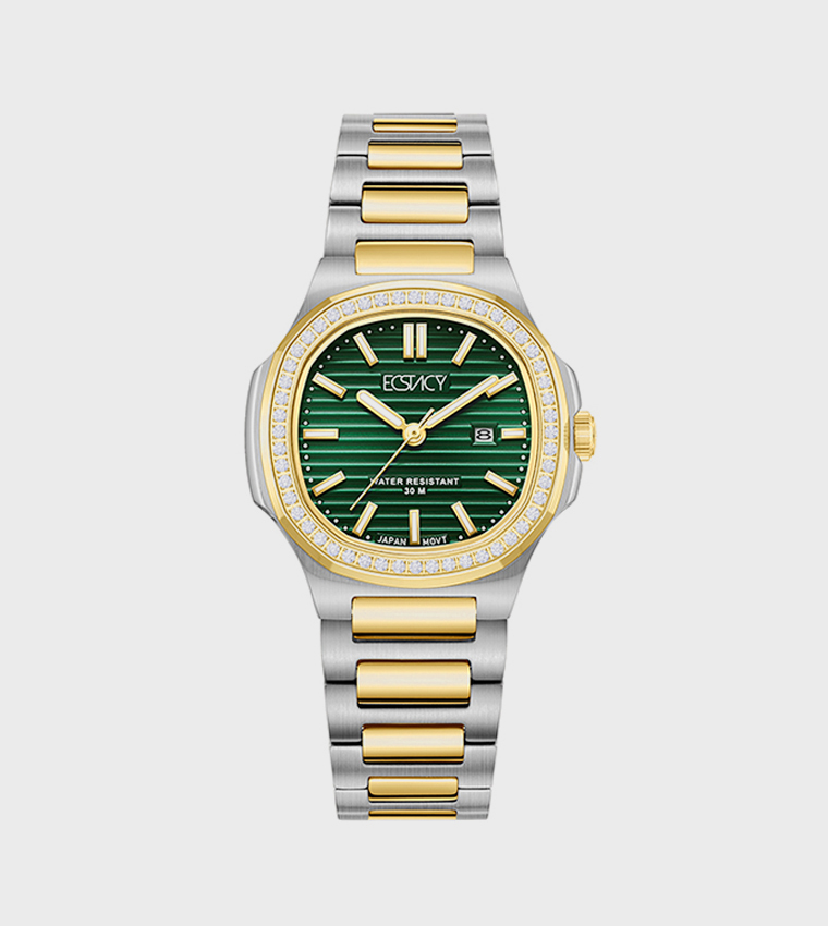 Embellished Stainless Steel Strap Analog Watch
