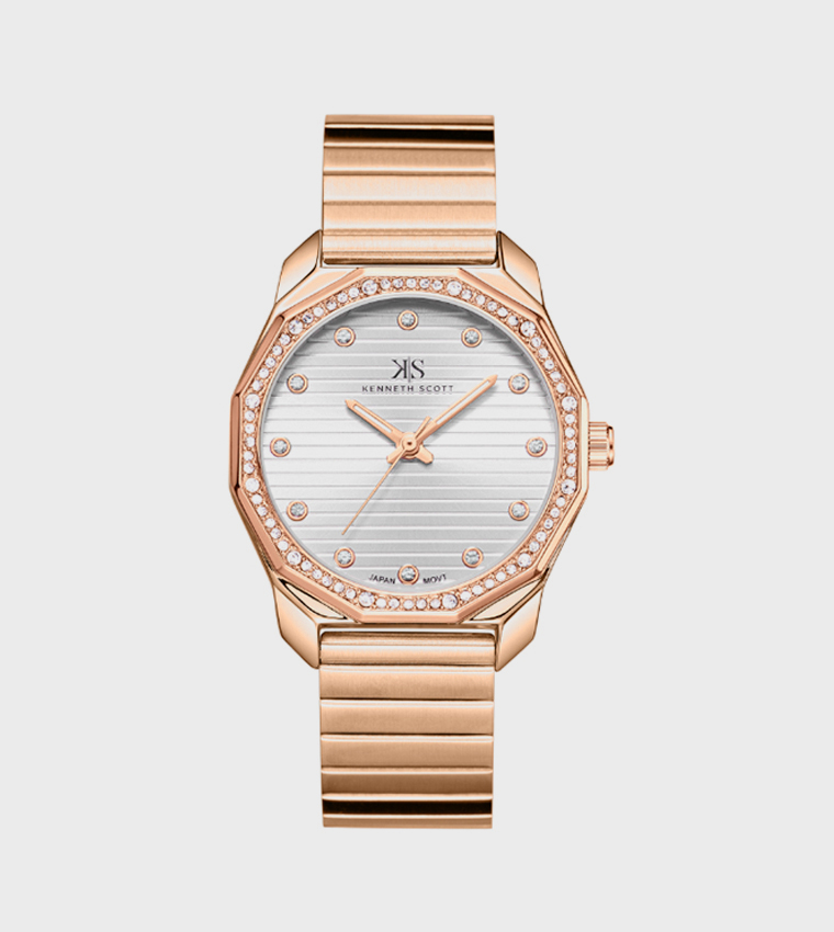 Embellished Stainless Steel Strap Analog Watch