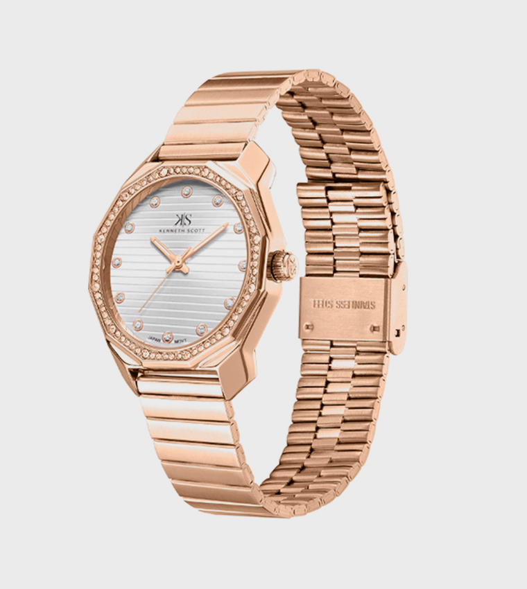 Embellished Stainless Steel Strap Analog Watch