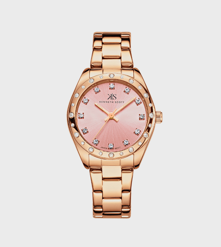 Embellished Stainless Steel Strap Analog Watch
