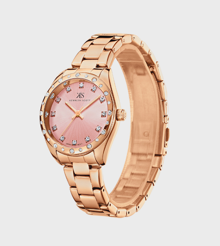 Embellished Stainless Steel Strap Analog Watch