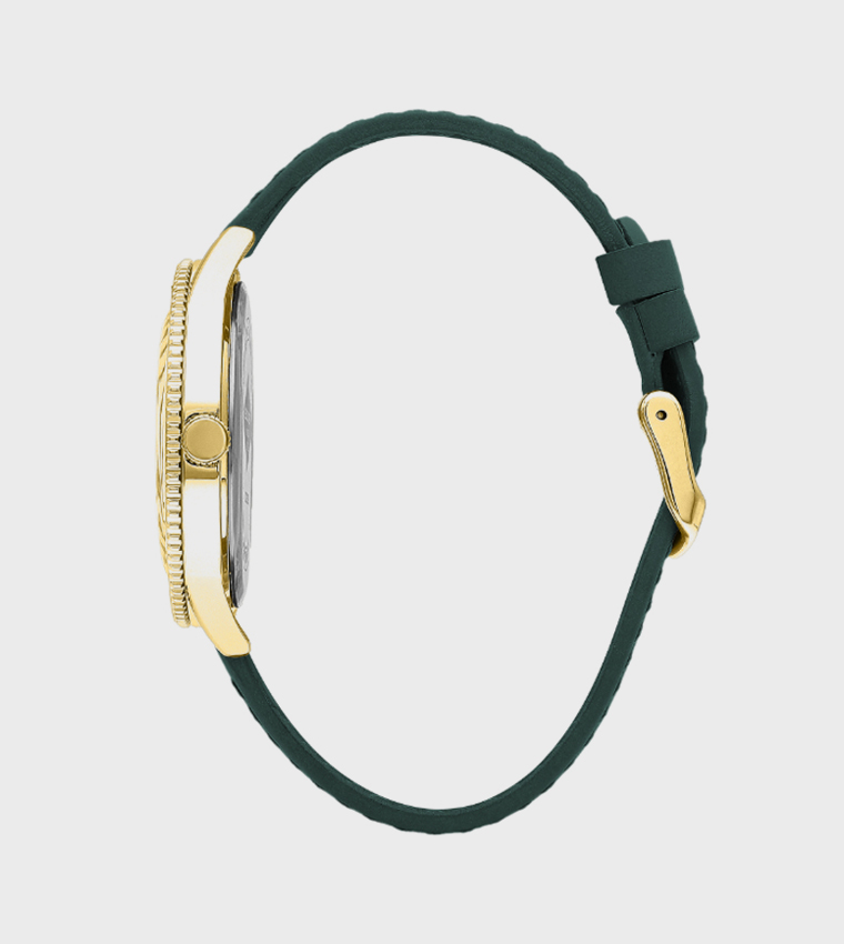 Green Dial Analog Watch with Leather Strap