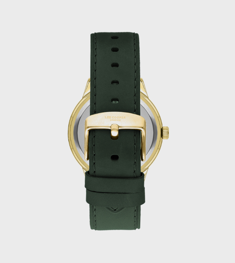 Green Dial Analog Watch with Leather Strap