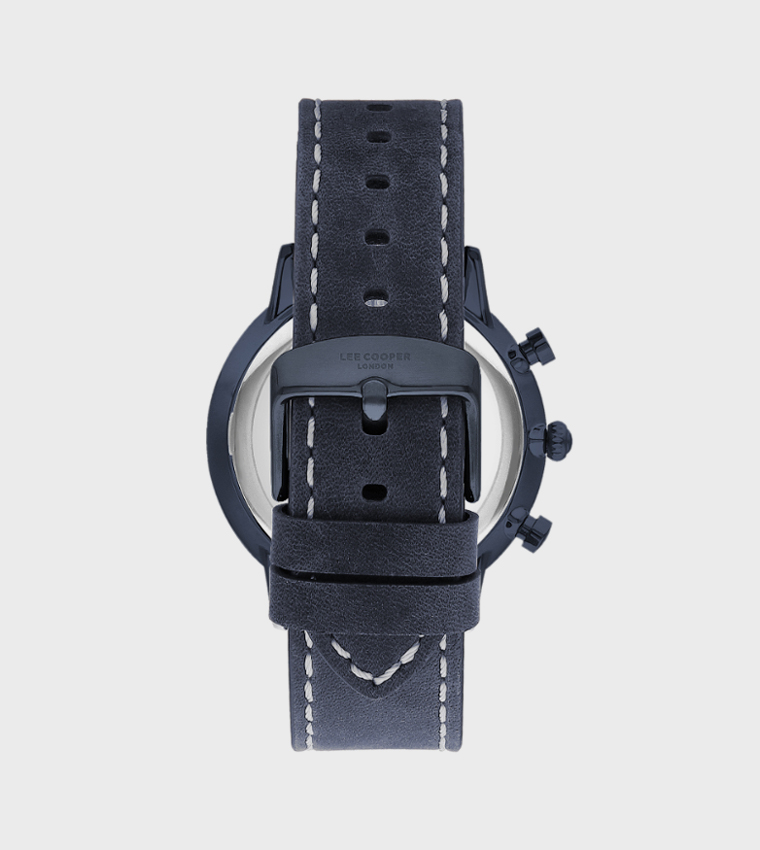 Blue Dial Multifunction Watch with Leather Strap