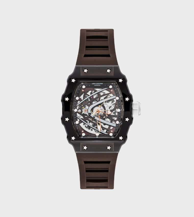 Black Dial Automatic Watch with Silicone Strap