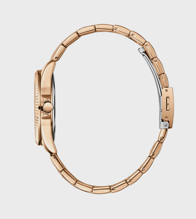 Embellished Metal Strap Analog Watch