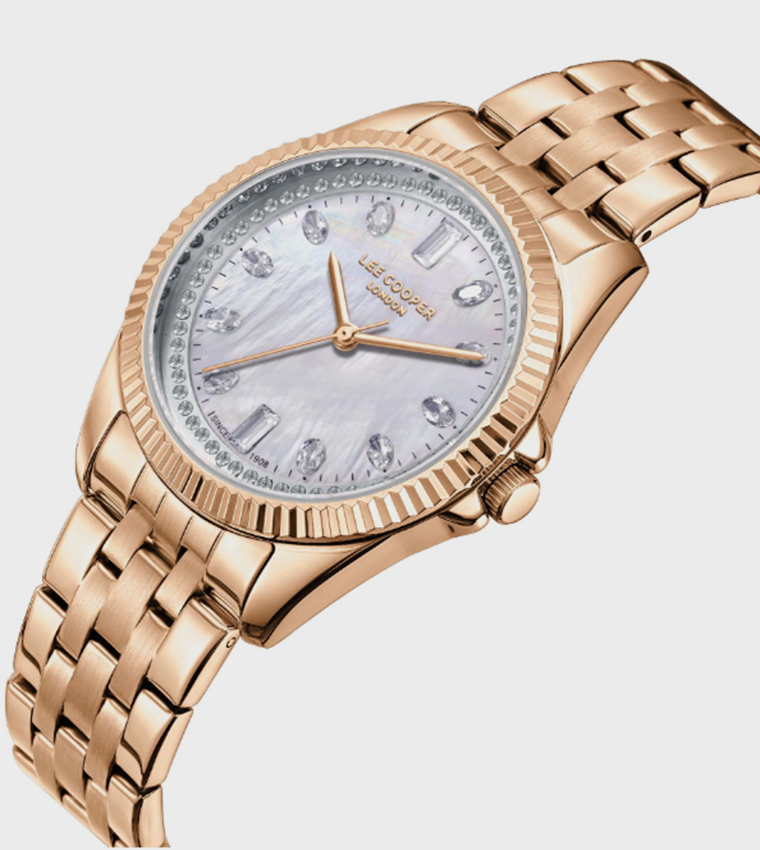 Embellished Metal Strap Analog Watch