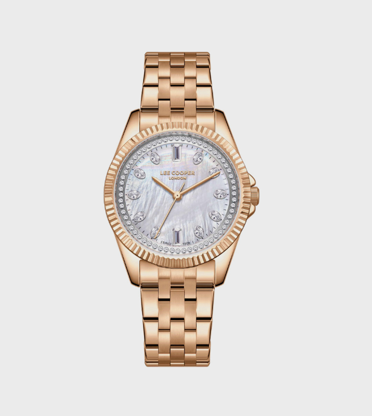 Embellished Metal Strap Analog Watch