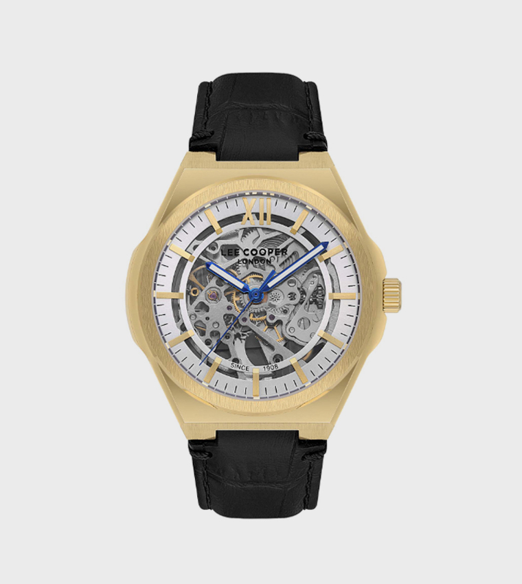 Silver Dial Automatic Watch with Leather Strap