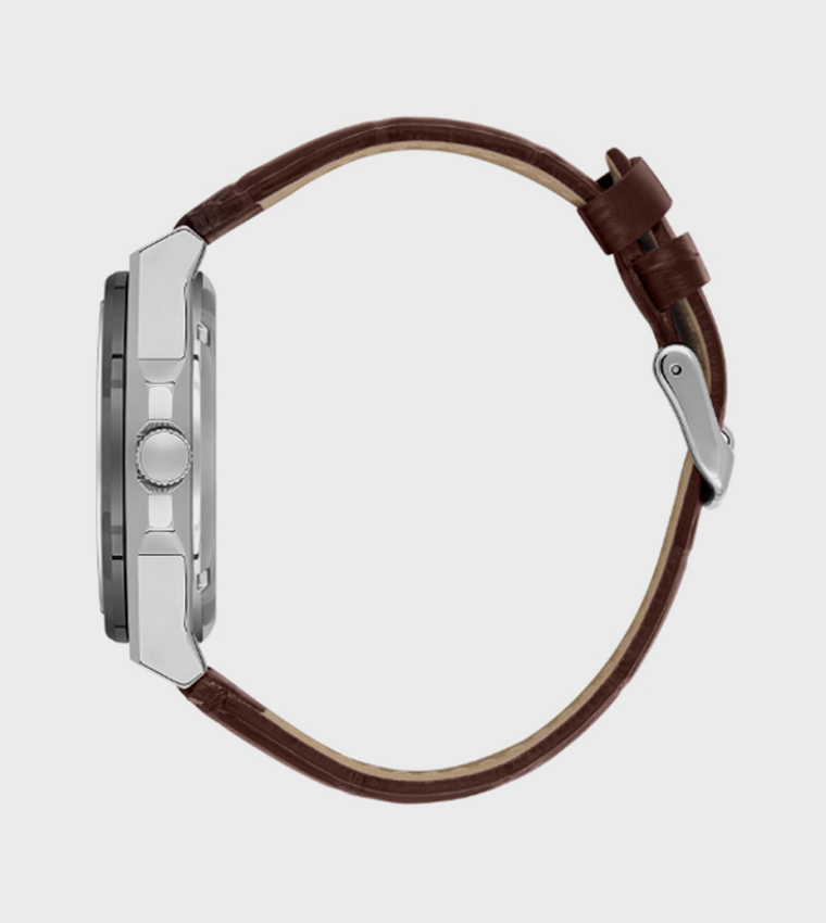 Black Dial Automatic Watch with Leather Strap
