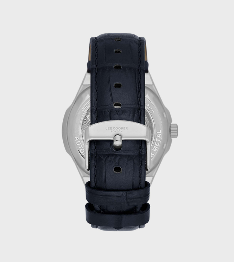 Blue Dial Automatic Watch with Leather Strap