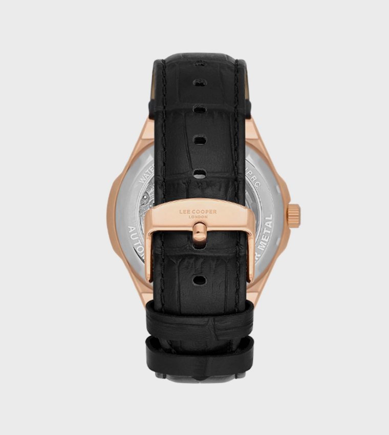 Black Dial Automatic Watch with Leather Strap