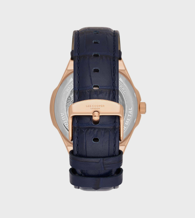Blue Dial Automatic Watch with Leather Strap