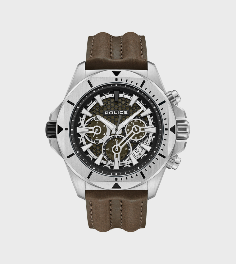 Electrical Khaki Green Dial Brown Leather Strap Chronograph Watch