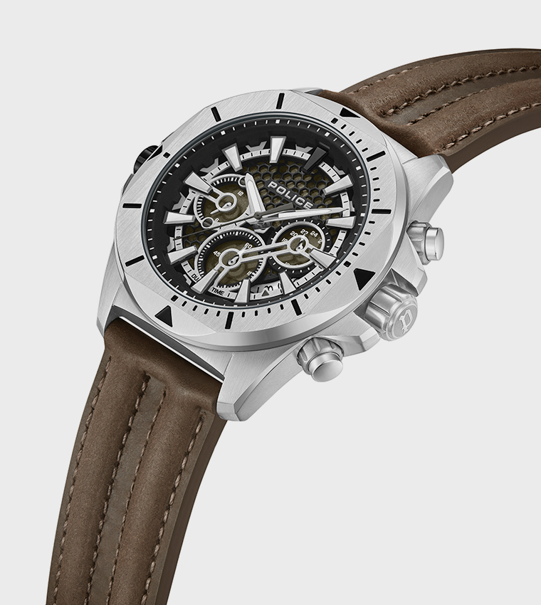 Electrical Khaki Green Dial Brown Leather Strap Chronograph Watch