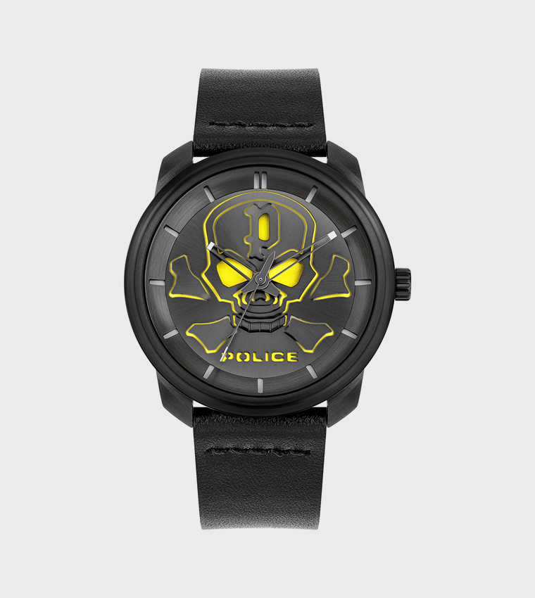 BLEDER Black Dial Leather Strap Watch