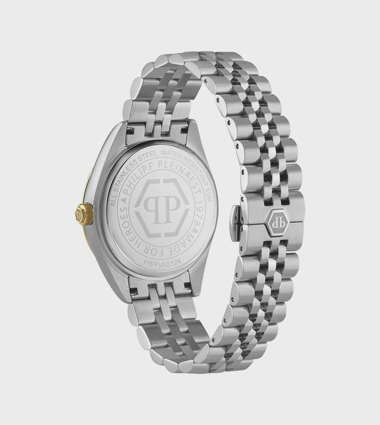 DATE SUPERLATIVE GENT Silver Honeycomb Dial, Day & Date Display, Dual-Tone Stainless Steel Bracelet Watch - 42mm