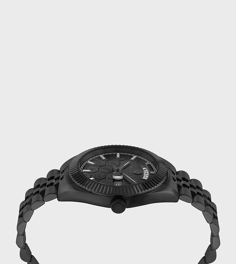 DATE SUPERLATIVE GENT Black Honeycomb Dial, Dual-Tone Stainless Steel Bracelet Watch, Water Resistant 50m - 42mm