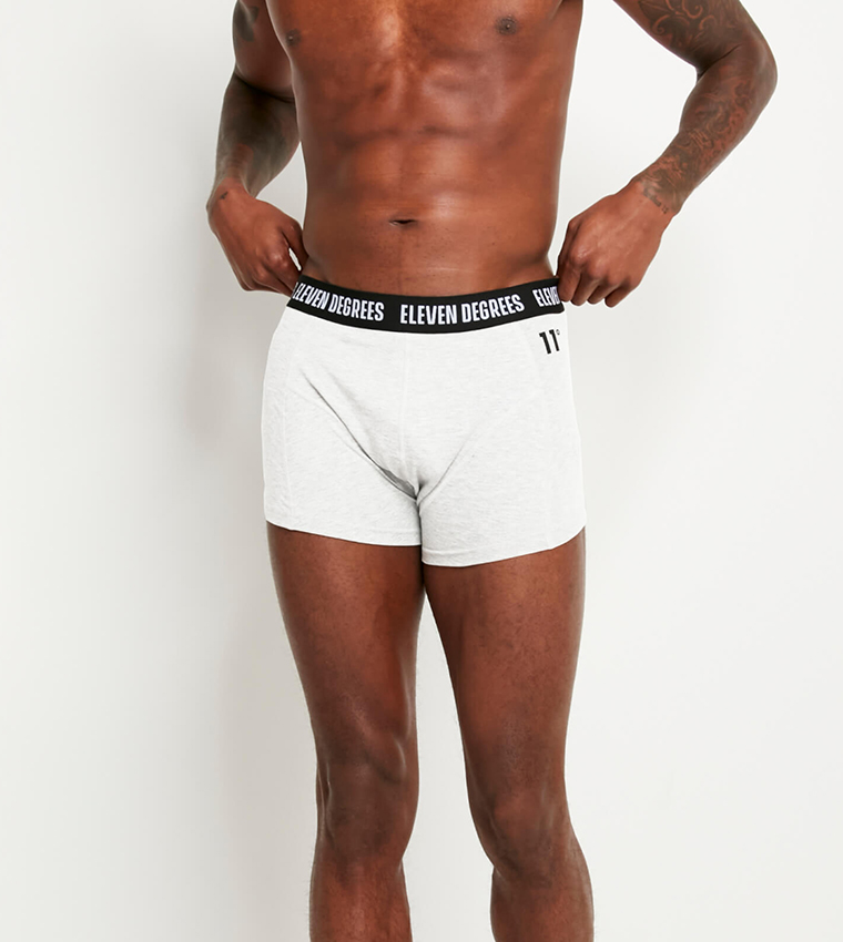 Buy 11 Degrees 3 Pack Logo Waistband Boxer Briefs In White