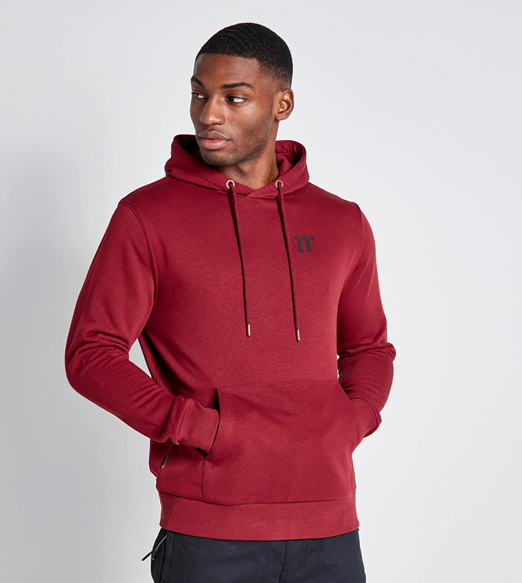 Buy 11 Degrees Logo Printed Long Sleeves Hoodie In Maroon 6thStreet Kuwait