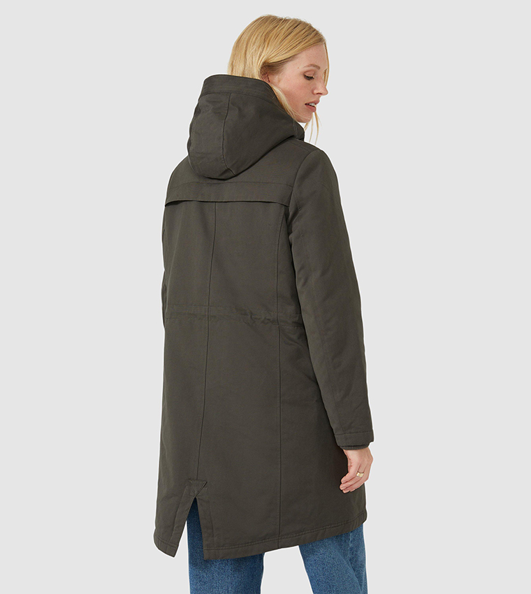 Hooded Fur Trim Cotton Parka Coat