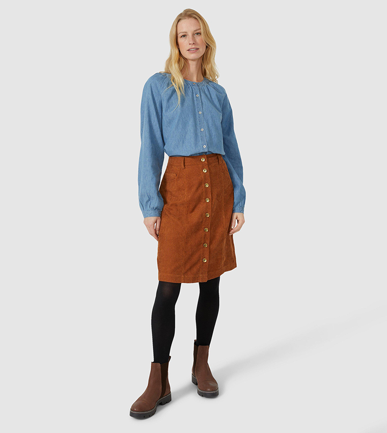 Tan shop cord skirt