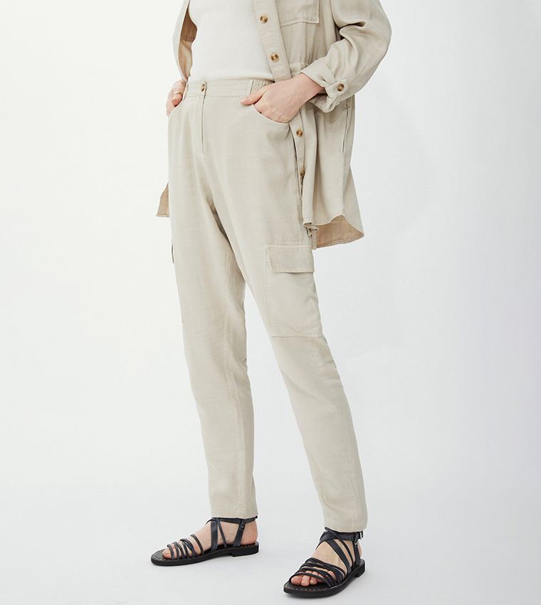 Buy Mantaray Tencel Utility Cargo Trousers In Beige 6thStreet Kuwait