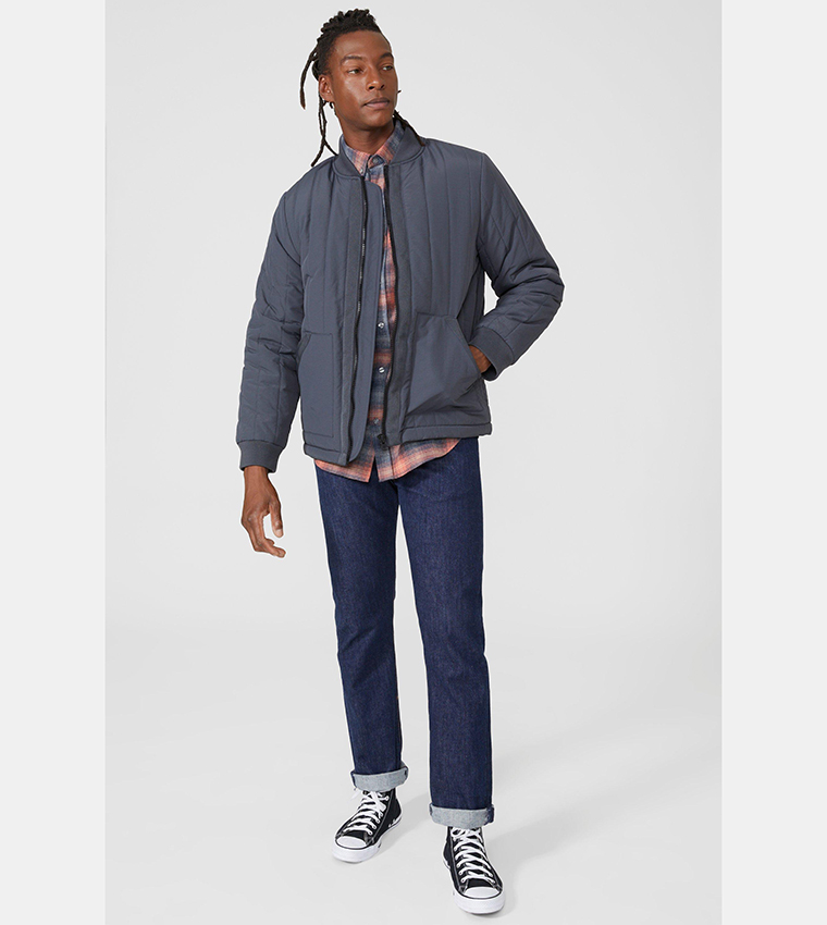 Buy Mantaray Quilted Borg Lined Baseball Jacket In Grey