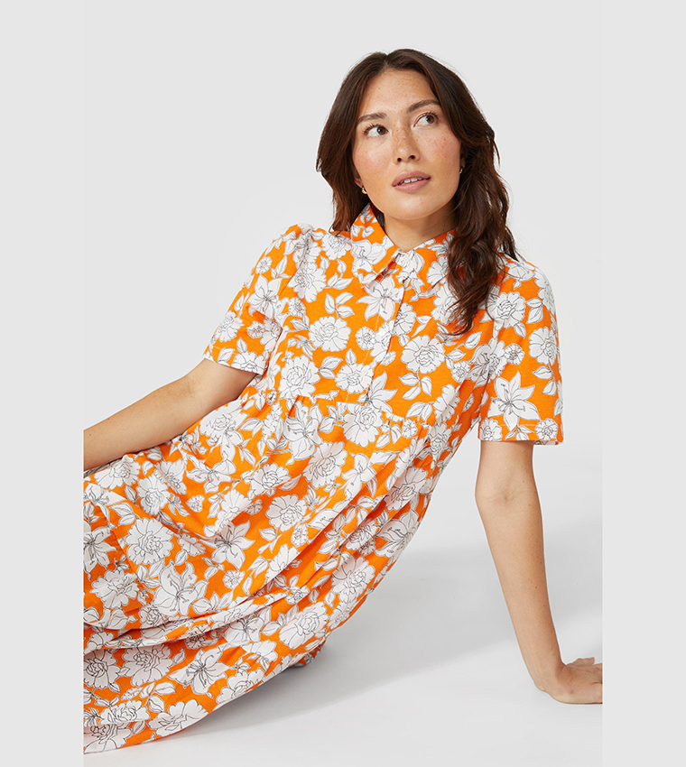 Buy Mantaray Floral Print Shirt Dress In Orange 6thStreet Bahrain