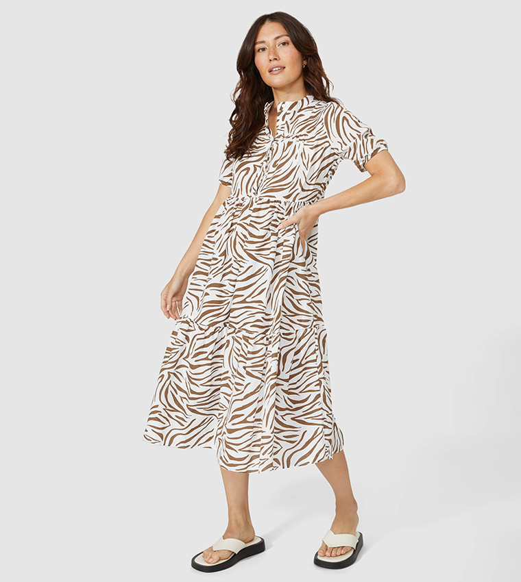 Buy Mantaray Zebra Tiered Midi Dress In White 6thStreet Bahrain