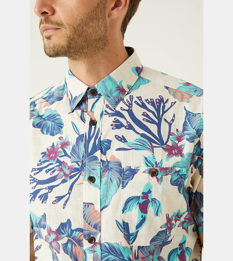 Buy Mantaray Tropical Print Shirt In White 6thStreet UAE