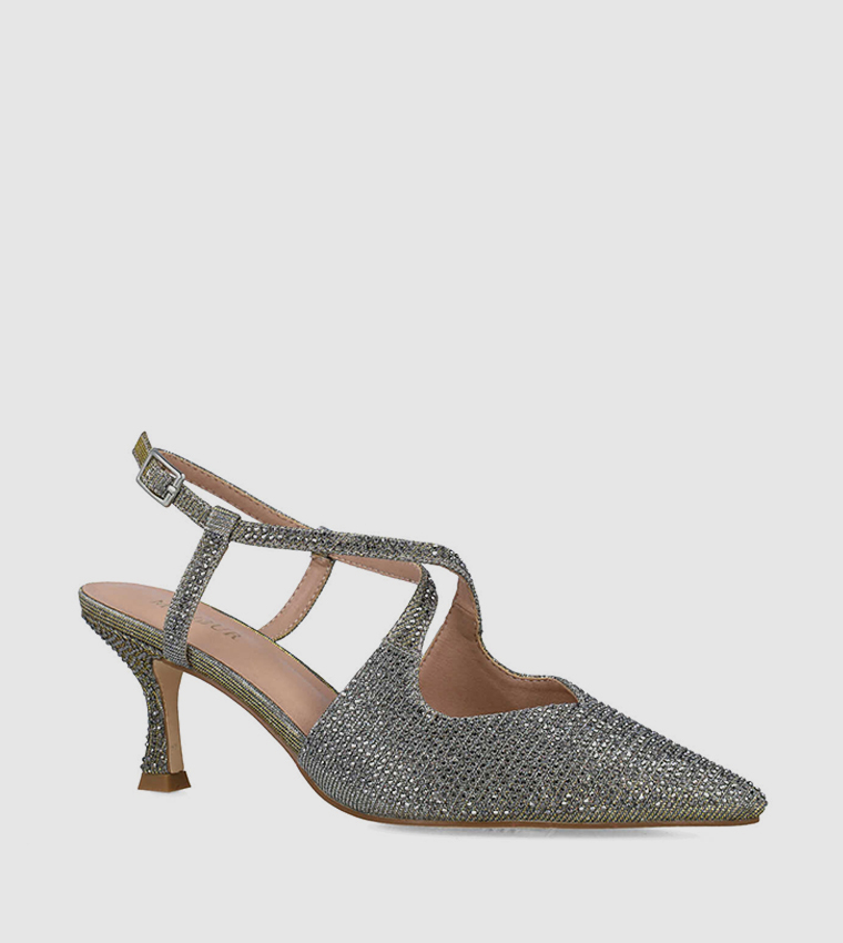 Grey pumps outlet with ankle strap