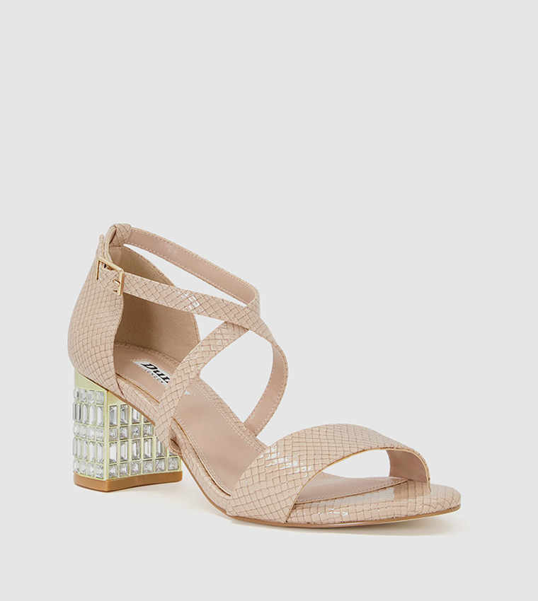 Buy Dune London MIGHT Gem Embellished Block Heel Sandals In Nude