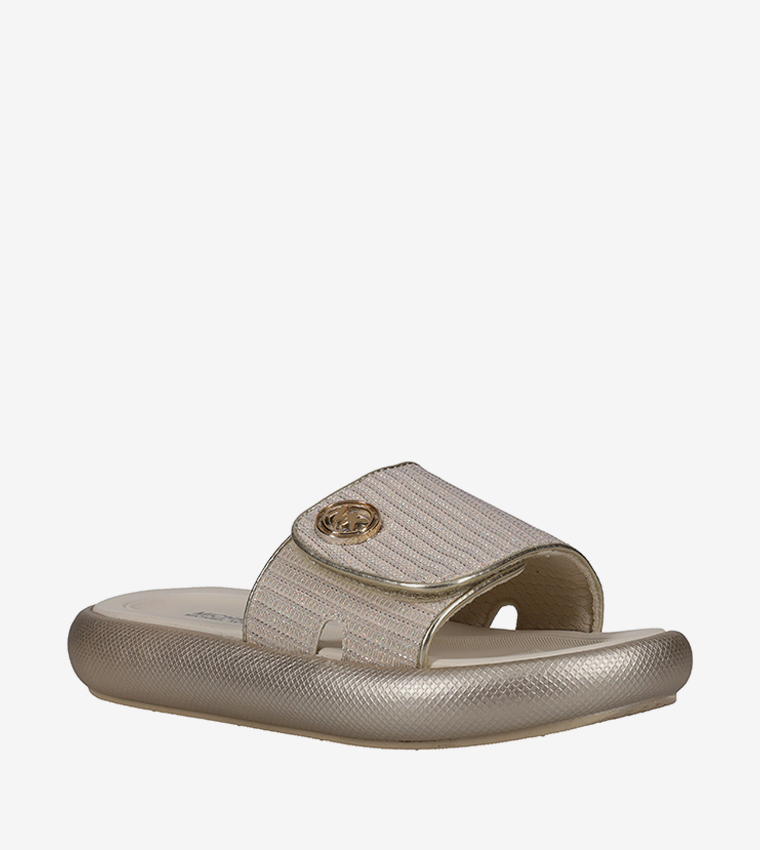 RAELYNN DARBY Shimmer Velcro Sandals Slides