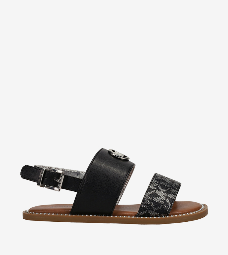 JAGGER MAXSON Monogram Print Slingback Flat Sandals