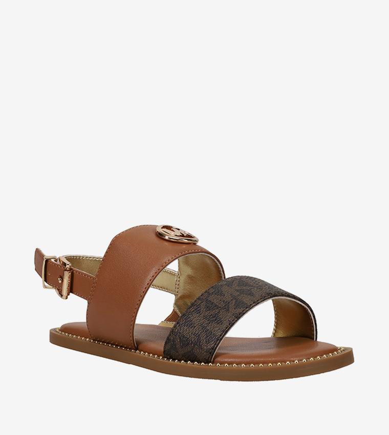 JAGGER MAXSON Monogram Print Slingback Flat Sandals