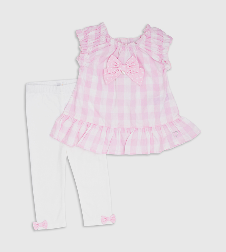  Babygrow Gingham Bow Detailed Tunic Top and Leggings