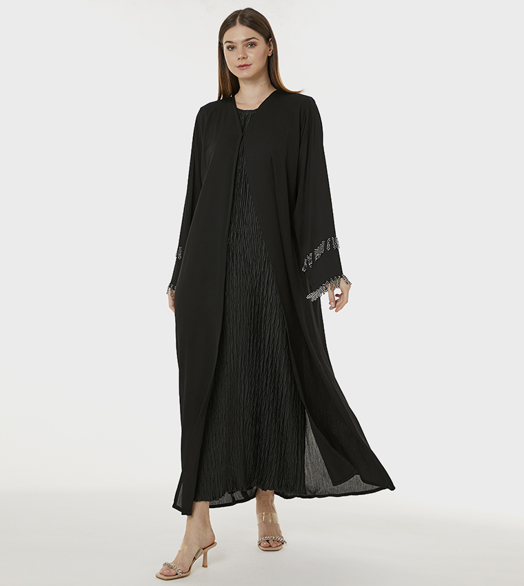 Fringe Detail V-Neck Abaya